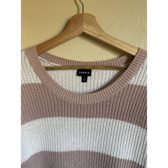 TORRID Size 0/US 12/Large Pink White Striped Cotton Blend Pullover Relaxed Sweat - Picture 4 of 7